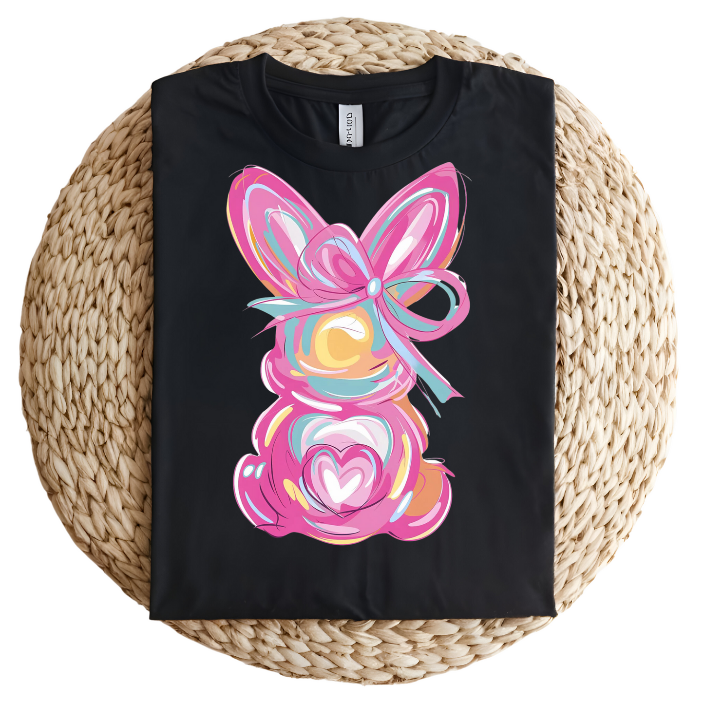 Watercolor Bunny with Bow and a Heart Cotton Tail Tshirt Easter Graphic
