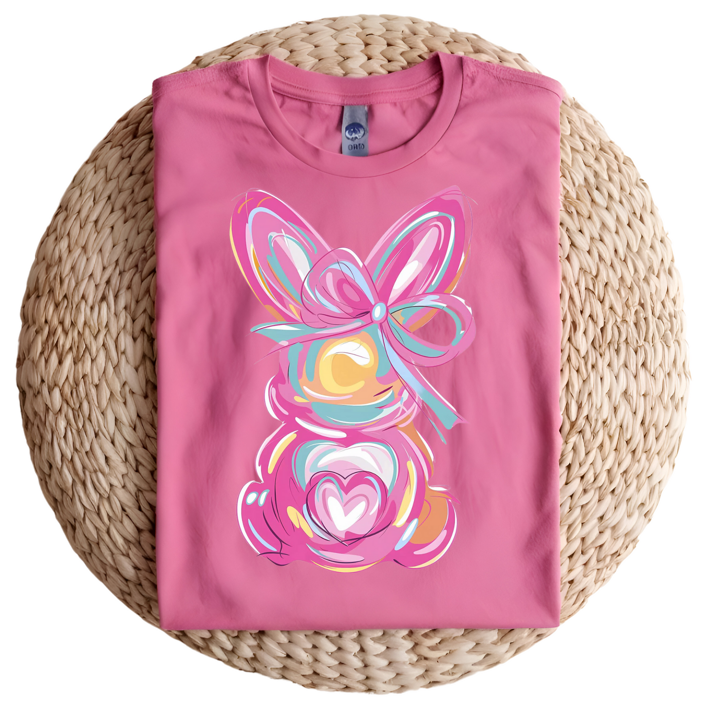 Watercolor Bunny with Bow and a Heart Cotton Tail Tshirt Easter Graphic