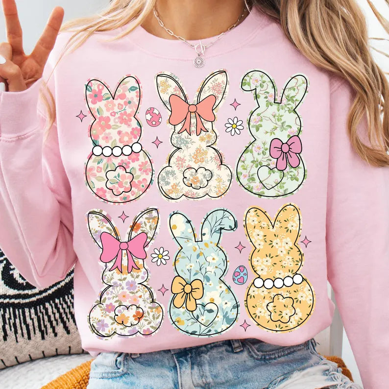 Coquette Easter Bunny Floral design (tshirt- short or sweatshirt long-option)