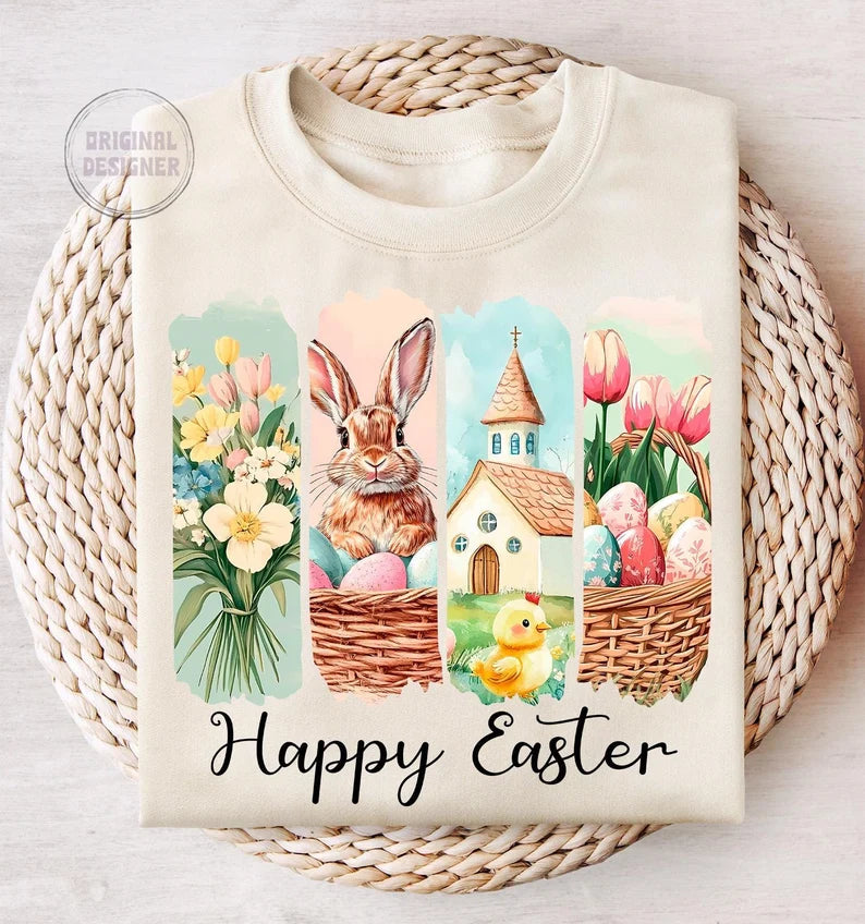 Happy Easter Retro Easter design (tshirt- short or sweatshirt long-option)