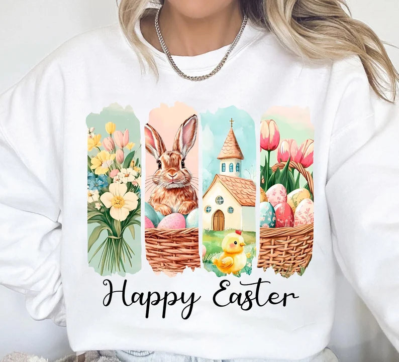 Happy Easter Retro Easter design (tshirt- short or sweatshirt long-option)