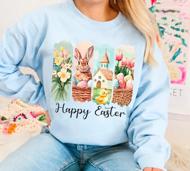 Happy Easter Retro Easter design (tshirt- short or sweatshirt long-option)