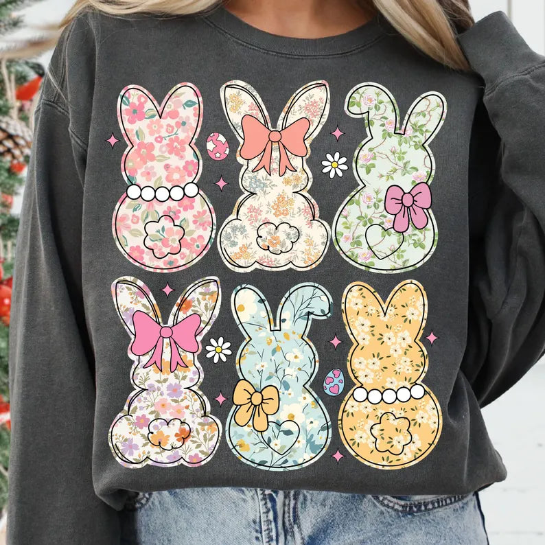 Coquette Easter Bunny Floral design (tshirt- short or sweatshirt long-option)