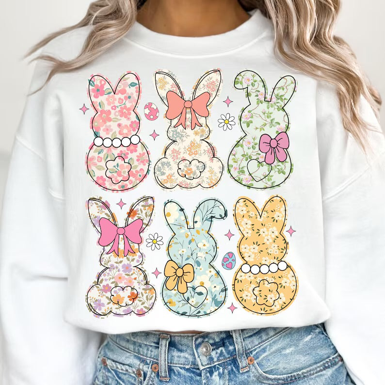 Coquette Easter Bunny Floral design (tshirt- short or sweatshirt long-option)