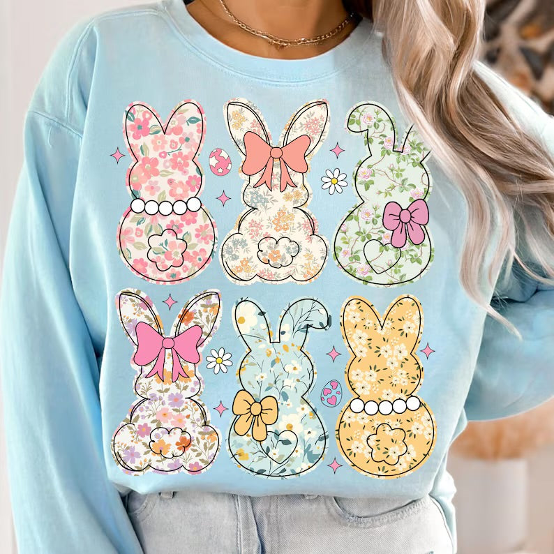 Coquette Easter Bunny Floral design (tshirt- short or sweatshirt long-option)