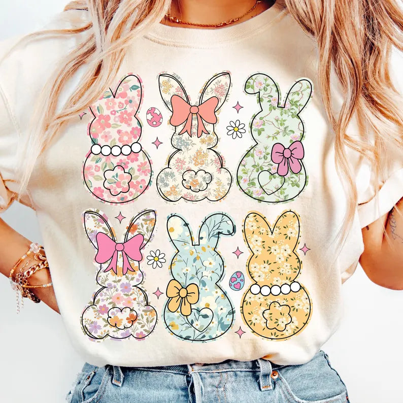Coquette Easter Bunny Floral design (tshirt- short or sweatshirt long-option)