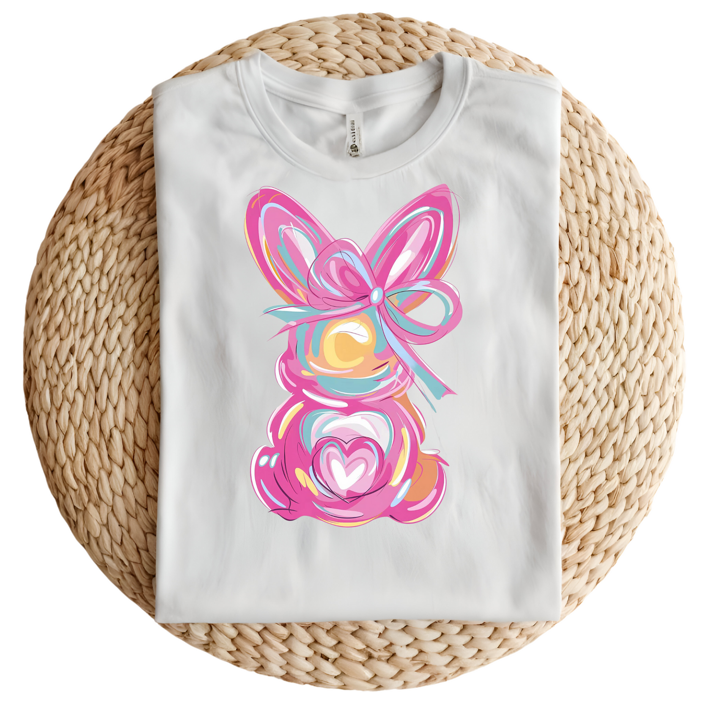 Watercolor Bunny with Bow and a Heart Cotton Tail Tshirt Easter Graphic