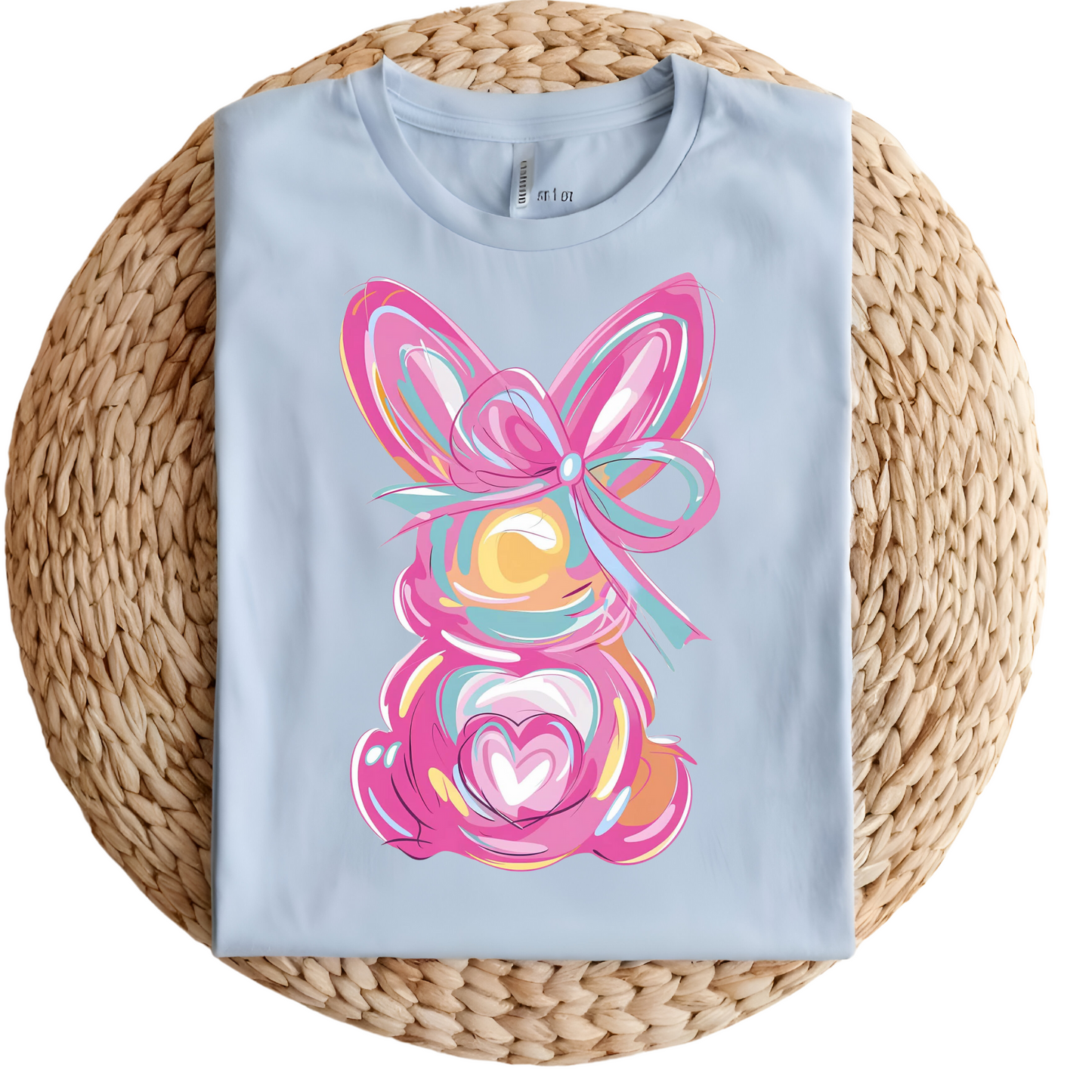 Watercolor Bunny with Bow and a Heart Cotton Tail Tshirt Easter Graphic
