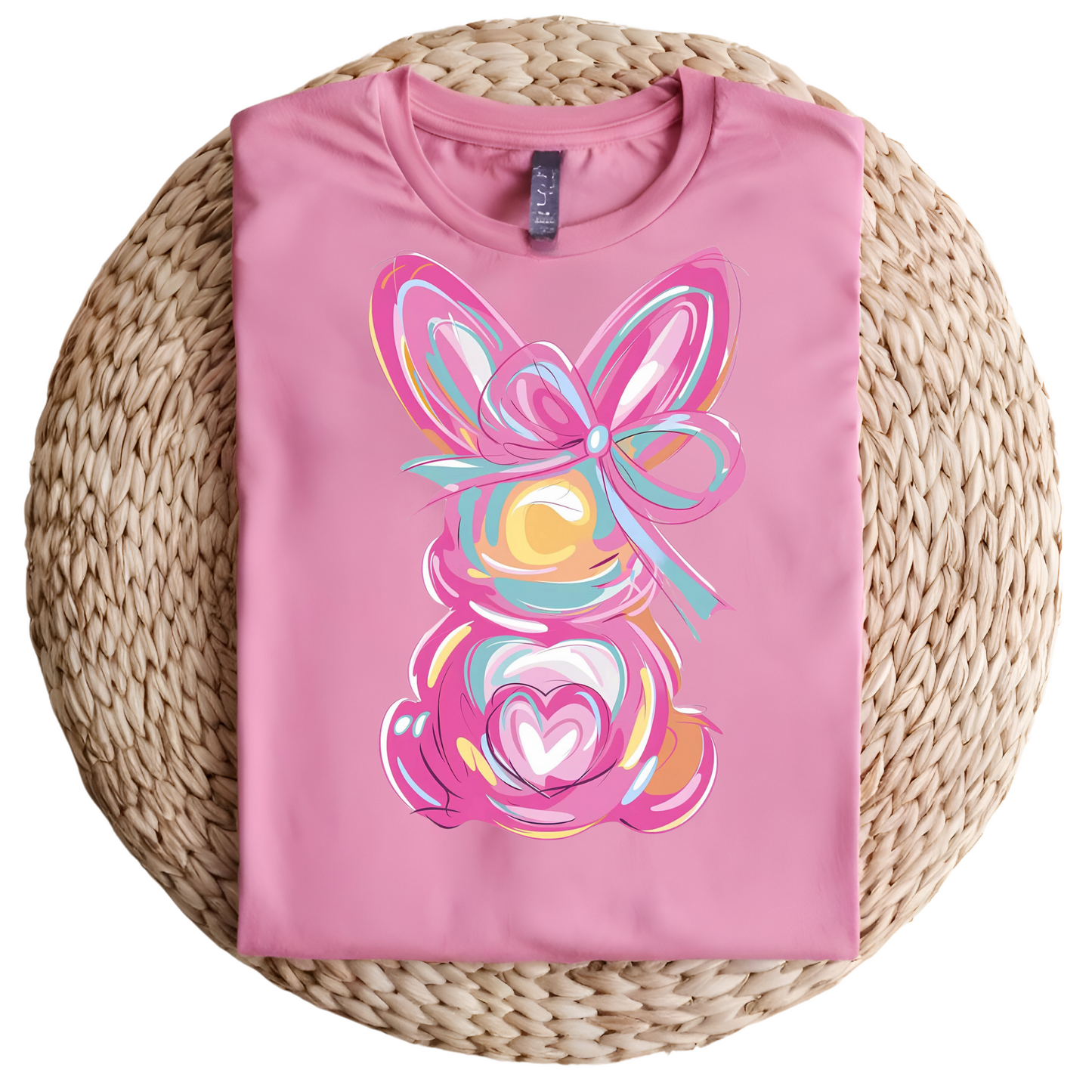 Watercolor Bunny with Bow and a Heart Cotton Tail Tshirt Easter Graphic