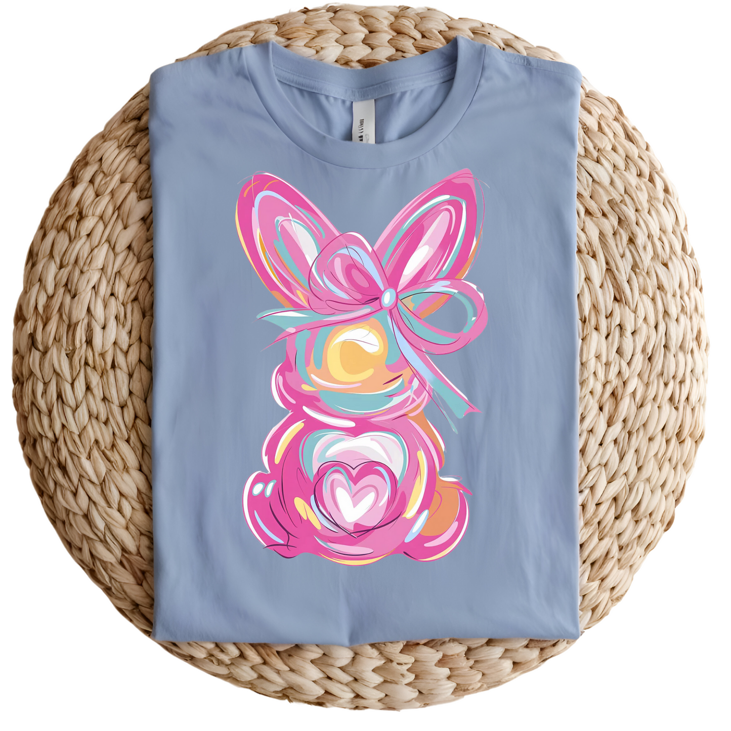 Watercolor Bunny with Bow and a Heart Cotton Tail Tshirt Easter Graphic