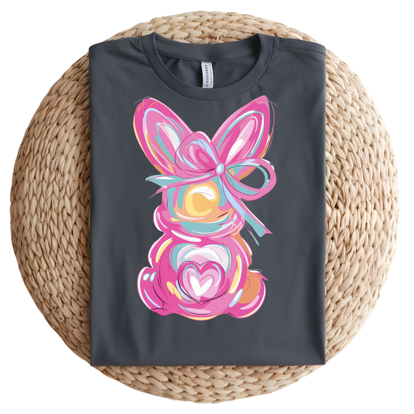 Watercolor Bunny with Bow and a Heart Cotton Tail Tshirt Easter Graphic