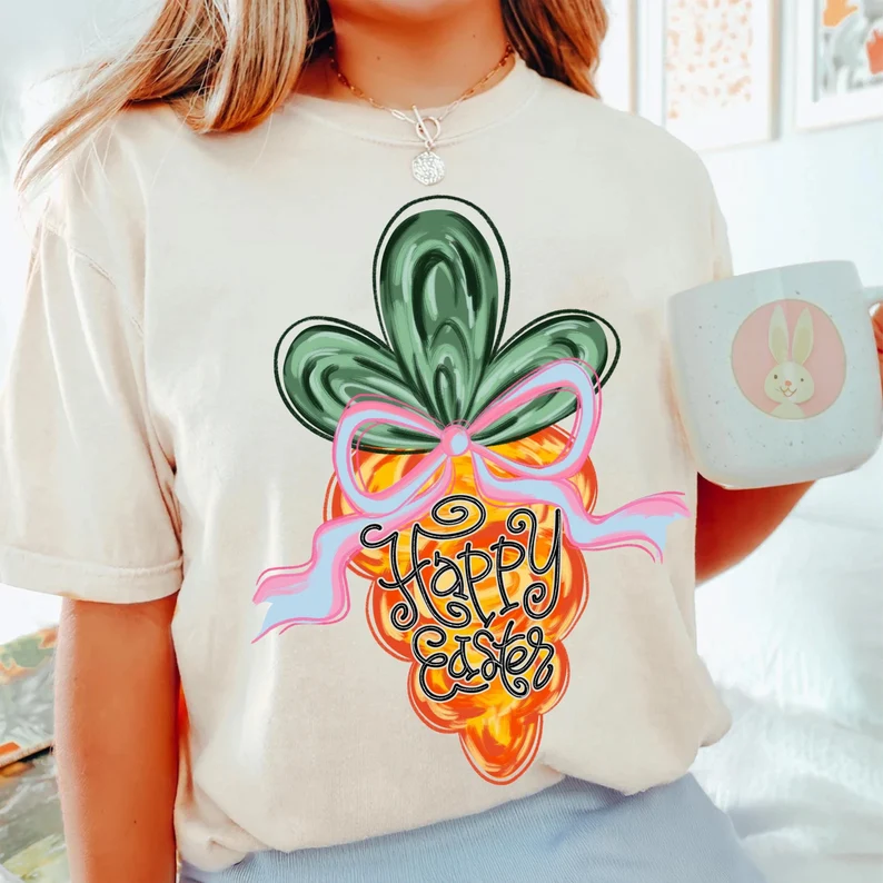 Happy Easter Carrot & Bow Oversided Comfort Colors Tshirt