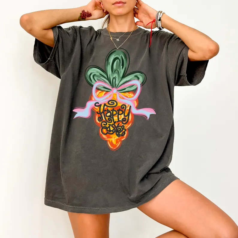 Happy Easter Carrot & Bow Oversided Comfort Colors Tshirt