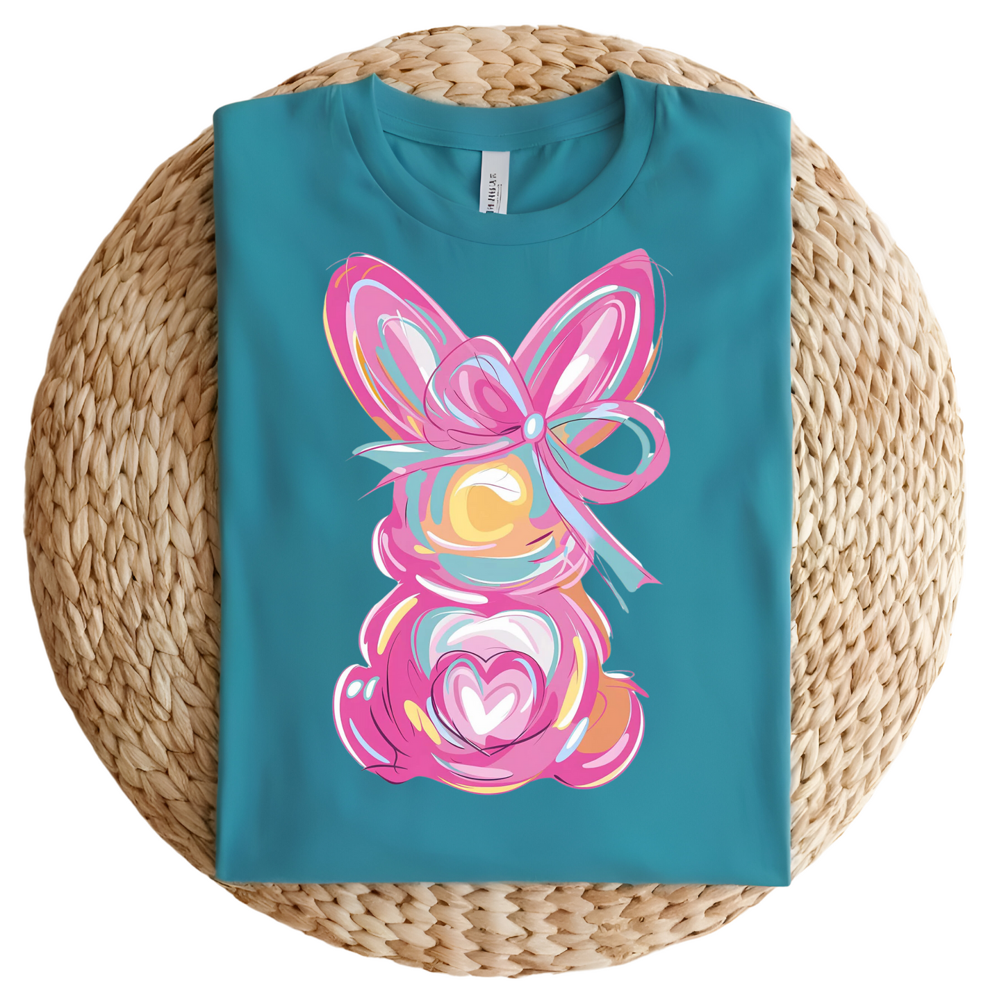 Watercolor Bunny with Bow and a Heart Cotton Tail Tshirt Easter Graphic
