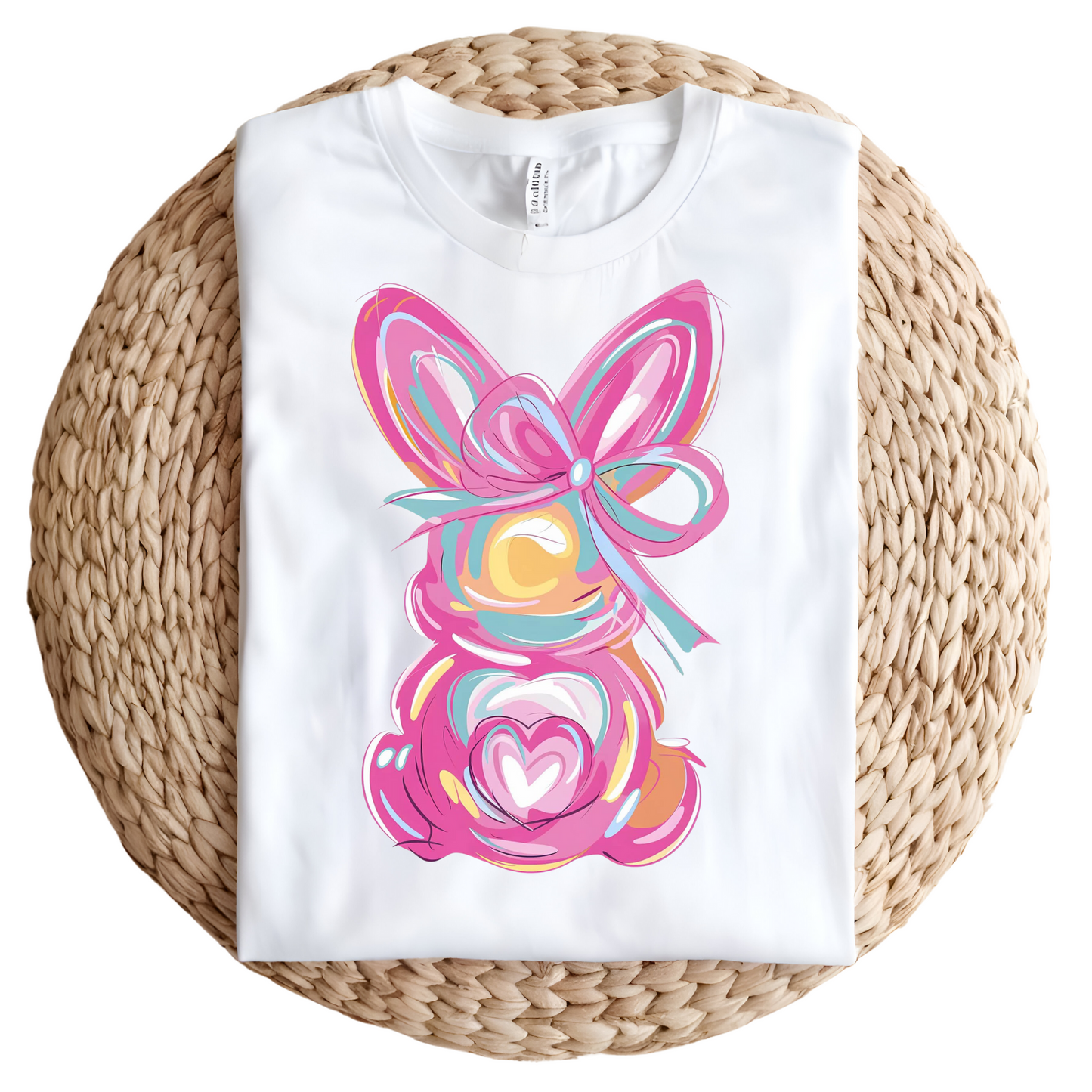 Watercolor Bunny with Bow and a Heart Cotton Tail Tshirt Easter Graphic