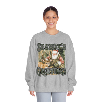 Seasons Greetings-Deer-Santa Mens Crewneck Sweatshirt