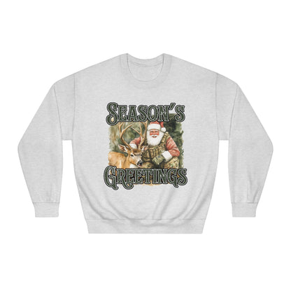 Seasons Greetings-Deer-Santa Mens Crewneck Sweatshirt