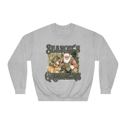 Seasons Greetings-Deer-Santa Mens Crewneck Sweatshirt