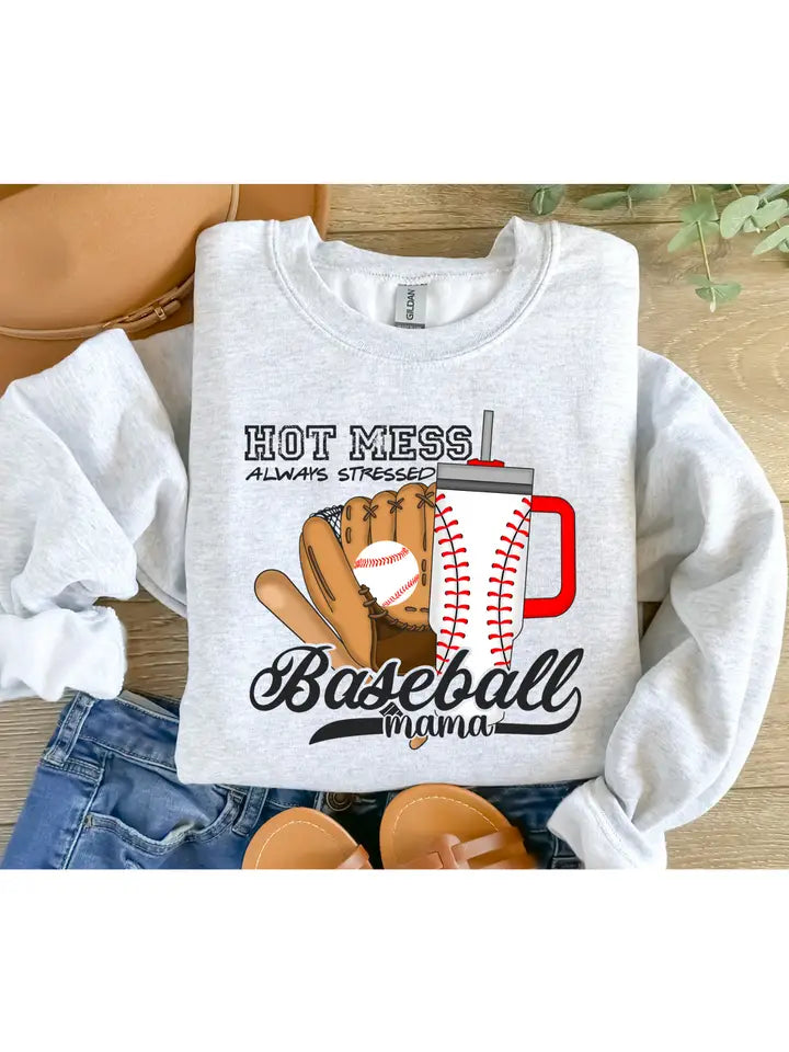 Hot Mess Always Stressed Baseball Mama