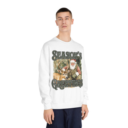 Seasons Greetings-Deer-Santa Mens Crewneck Sweatshirt