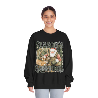 Seasons Greetings-Deer-Santa Mens Crewneck Sweatshirt