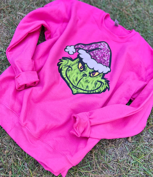 Grinch- pink w/ faux glitter pink hat