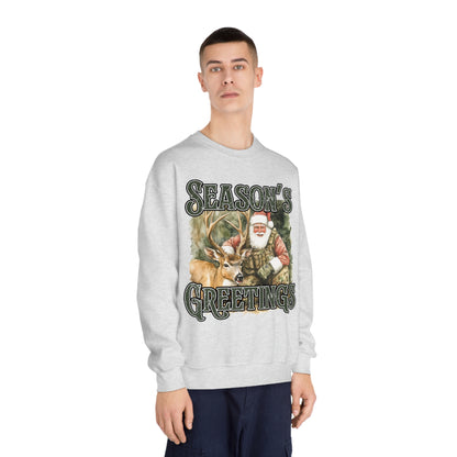 Seasons Greetings-Deer-Santa Mens Crewneck Sweatshirt