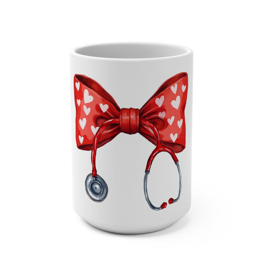 Mug 15oz featuring a bow w/ stethoscope Nurse Mom