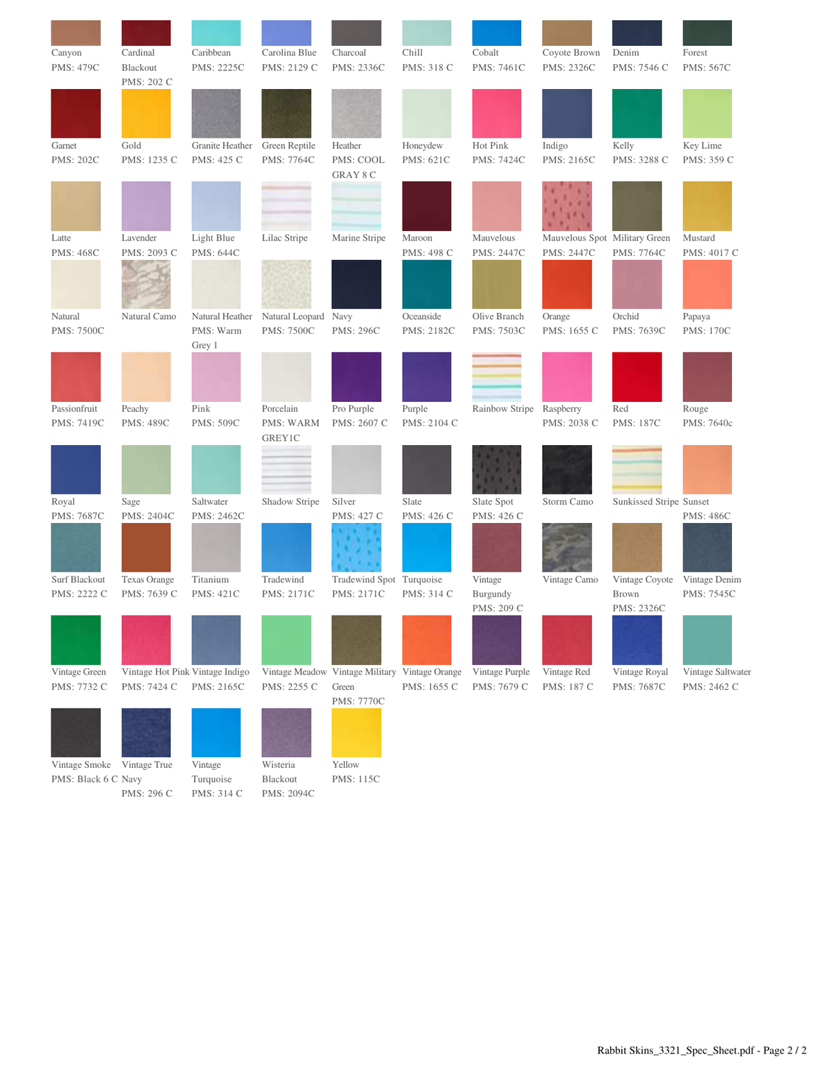 Rabbit Skins 3321 toddler tee color chart page 2